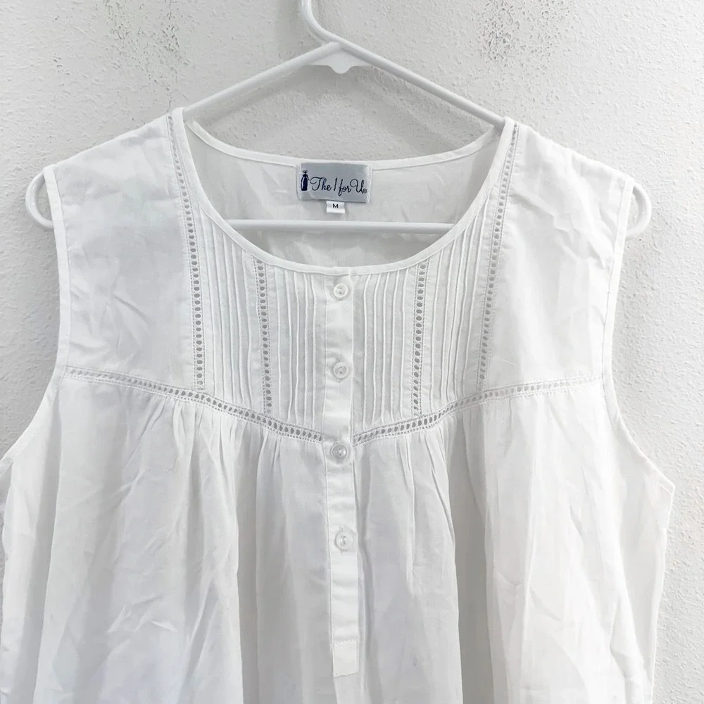 Vintage Cottagecore Victorian 100% Cotton White Lace Nightgown Renaissance M - Picture 3 of 7